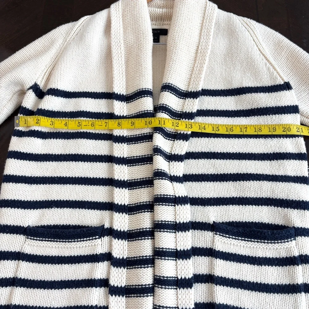 J. Crew Long Open Cardigan Sweater Navy Stripe Cotton Wool Blend Sz XS - Picture 9 of 12